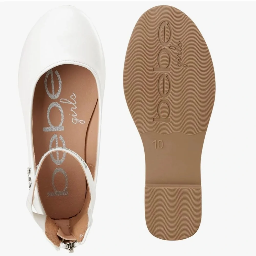 Bebe White Ankle Strap Flats